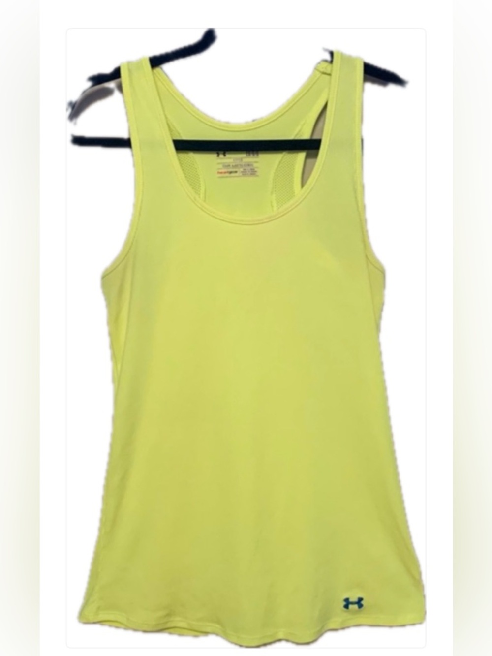 Under Armour HeatGear Yellow Logo Racerback Tank Large Athletic Sporty Layering